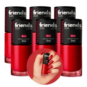 Kit 6 Esmalte Vermelho Clássico Cremoso Ana Friends 7ml Cor Vibrante