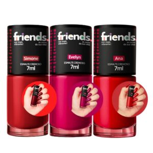 Kit 3 Esmalte Vermelho Rosa Clássico Cremoso Simone Evelyn Ana Friends 7ml Cor Vibrante