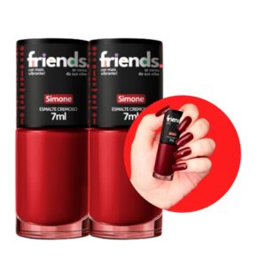 Kit 2 Esmalte Vermelho Cremoso Simone Friends 7ml Cor Vibrante