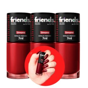 Kit 3 Esmalte Vermelho Cremoso Simone Friends 7ml Cor Vibrante