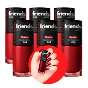 Kit 6 Esmalte Vermelho Cremoso Simone Friends 7ml Cor Vibrante