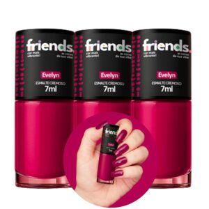 Kit 3 Esmalte Rosa Cremoso Evelyn Friends 7ml Cor Vibrante