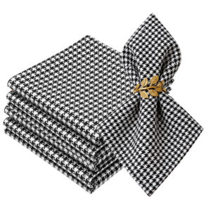 Kit 6 Guardanapo de Tecido Preto Branco Home Pied-de-poule Copa e Cia 45×45cm Mesa Posta