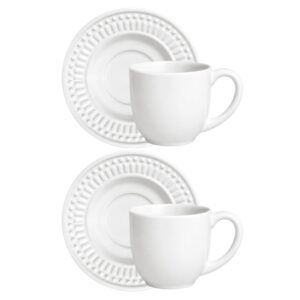 Jogo 2 Xícara de Café com Pires de Cerâmica Branca Porto Brasil 72ml Roma