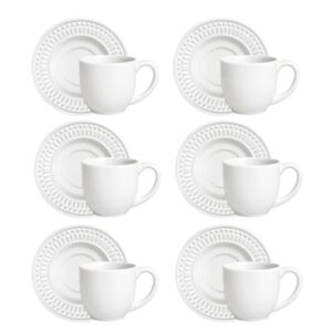 Jogo 6 Xícara de Café com Pires de Cerâmica Branca Porto Brasil 72ml Roma