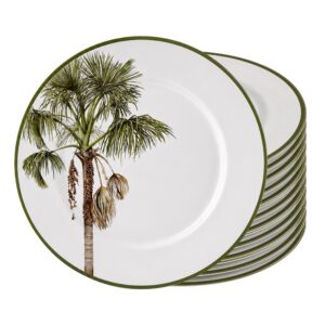 Jogo 12 Prato Raso de Cerâmica Branco Tropical Malibu Coqueiro Palm 29cm Alleanza