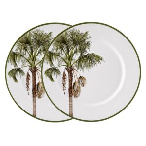 Jogo 2 Prato Raso de Cerâmica Branco Tropical Malibu Coqueiro Palm 29cm Alleanza