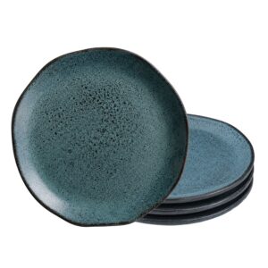 Jogo  4 Prato de Sobremesa de Cerâmica Orgânico Petroleum Porto Brasil 19,5cm Mesa Posta
