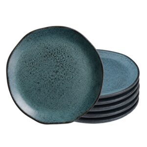 Jogo  6 Prato de Sobremesa de Cerâmica Orgânico Petroleum Porto Brasil 19,5cm Mesa Posta
