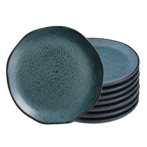 Jogo  8 Prato de Sobremesa de Cerâmica Orgânico Petroleum Porto Brasil 19,5cm Mesa Posta