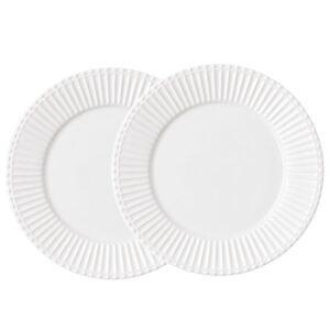 Jogo 2 Prato Sobremesa Cerâmica 20cm Frisado Branco Mesa Posta