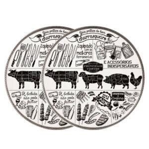 Jogo 2 Prato Raso de Cerâmica Branco Churrasco 29,5cm Alleanza Mesa Porta