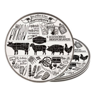 Jogo 4 Prato Raso de Cerâmica Branco Churrasco 29,5cm Alleanza Mesa Porta
