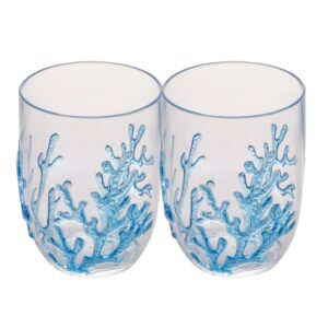 Jogo 2 Copo Baixo 465 ml para Drinks Água Acrílico Coral Azul Wolff