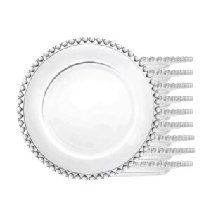 Jogo 10 Pratos de Sobremesa 20cm Coração Cristal Transparente Lyor