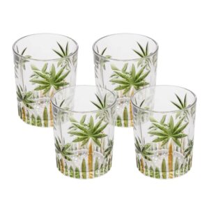 Jogo 4 Copos de Whisky Água Baixo Cristal Coqueiro Palm Tree Wolff 340ml