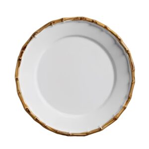 Jogo 4 Prato Raso de Cerâmica Branco Borda de Bambu Grossa 27cm Flat Scalla