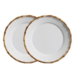 Jogo 2 Prato Raso de Cerâmica Branco Borda de Bambu Grossa 27cm Flat Scalla