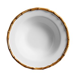 Jogo 6 Prato Fundo de Cerâmica Branco Borda de Bambu Grossa Flat Scalla 22cm