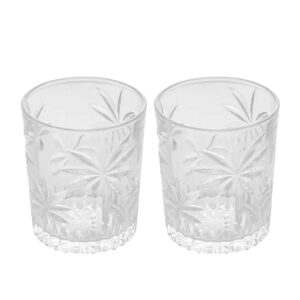 Jogo 2 Copos de Cristal Baixo Whisky Água Palm Tree Coqueiro Transparente 340ml Wolff