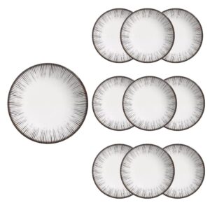 Jogo 10 Pratos Raso em Cerâmica Branco e Preto Coup Haya Alleanza 29cm