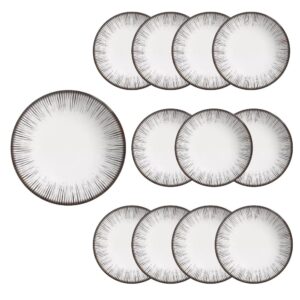 Jogo 12 Pratos Raso em Cerâmica Branco e Preto Coup Haya Alleanza 29cm