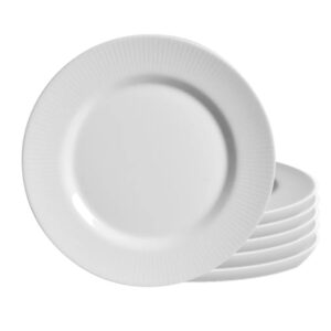 Jogo 6 Pratos Sobremesa Plissan Relevo Branco Cerâmica Alleanza 20cm
