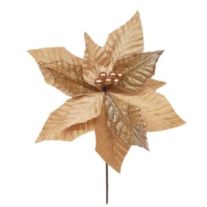 Poinsetia Decorativa Dourada Veludo Natalina Natal 40cm Tok da Casa