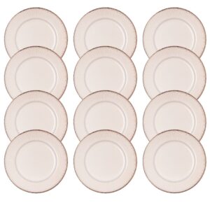 Jogo 12 Prato Raso de Jantar Cerâmica Linear Branco Premium 27cm Lyor