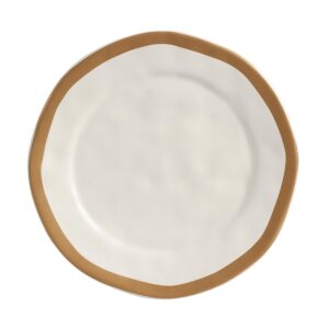 Prato Raso de Cerâmica Amassada Bege Com Filet Dourado Gold Scalla 27cm
