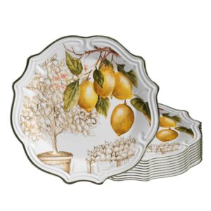 Jogo 10 Prato Raso Cerâmica Toscana Limão Branco Scalla 27cm