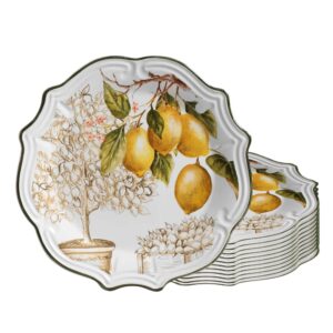 Jogo 12 Prato Raso Cerâmica Toscana Limão Branco Scalla 27cm