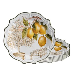 Jogo 6 Prato Raso Cerâmica Toscana Limão Branco Scalla 27cm