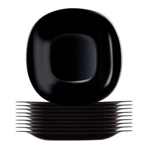 Jogo 10 Prato Raso Preto Quadrado Square 26cm Vidro Opalino Em Casa Tem