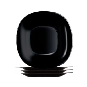 Jogo 4 Prato Raso Preto Quadrado Square 26cm Vidro Opalino Em Casa Tem