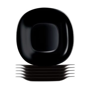 Jogo 6 Prato Raso Preto Quadrado Square 26cm Vidro Opalino Em Casa Tem