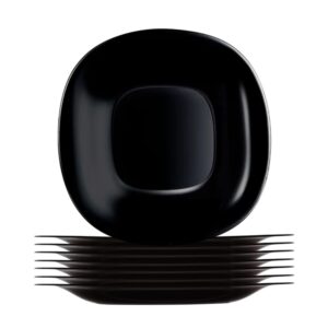 Jogo 8 Prato Raso Preto Quadrado Square 26cm Vidro Opalino Em Casa Tem