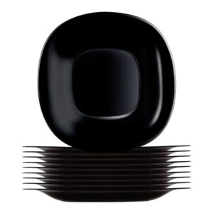 Jogo 10 Prato de Sobremesa Preto Quadrado Square 20cm Vidro Opalino Em Casa Tem