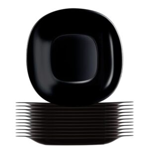 Jogo 12 Prato de Sobremesa Preto Quadrado Square 20cm Vidro Opalino Em Casa Tem