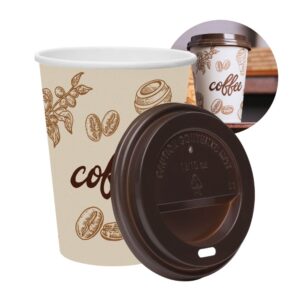 Kit 200 Copos de Café Descartável Papel 300ml Biodegradável Branco com Tampa Lyor
