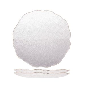 Jogo 2 Prato Raso de Cristal Martelado com Borda Dourada para Servir 26cm Wolff