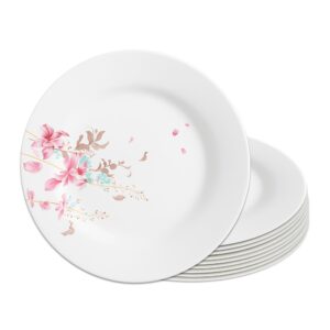 Jogo 12 Prato de Sobremesa de Vidro Branco Flowers Bord Em Casa Tem 20cm
