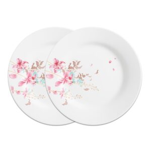 Jogo 2 Prato de Sobremesa de Vidro Branco Flowers Bord Em Casa Tem 20cm