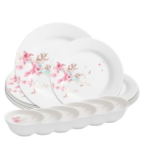 Aparelho de Jantar Jogo 18 Peças Prato Raso Sobremesa e Bowl Flowers Em Casa Tem