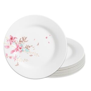 Jogo 10 Prato Raso de Vidro Branco Flowers Bord 25,5cm Em Casa Tem