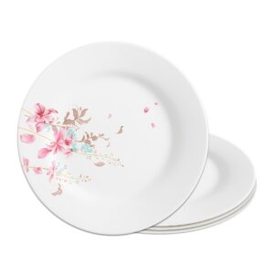 Jogo 4 Prato Raso de Vidro Branco Flowers Bord 25,5cm Em Casa Tem
