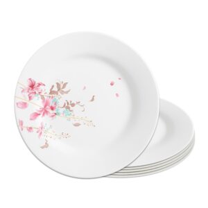 Jogo 6 Prato Raso de Vidro Branco Flowers Bord 25,5cm Em Casa Tem