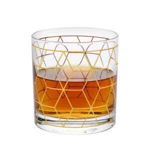 Copo de Whisky Vidro Baixo para Drink Whiskey Uisque Detalhe Dourado Cube 320ml Wolff
