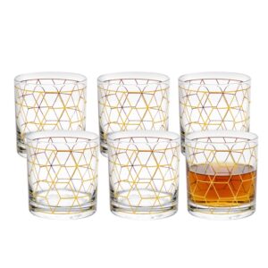 Jogo 6 Copo de Whisky Vidro Baixo para Drink Whiskey Uisque Detalhe Dourado Cube 320ml Wolff