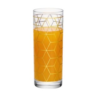 Copo Alto de Vidro para Drink 330ml Transparente Dourado Cube Wolff